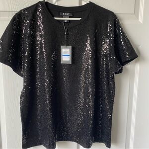 DKNY Black Sequin Short Sleeve Tee